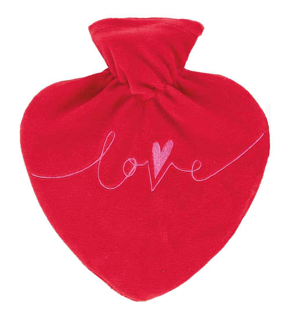 love heart velour hot water bottle