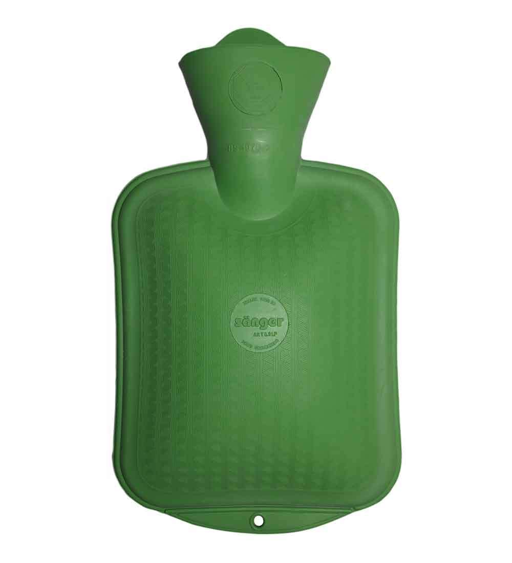 small green hot water bottle