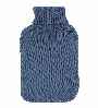 blue knitted hot water bottle